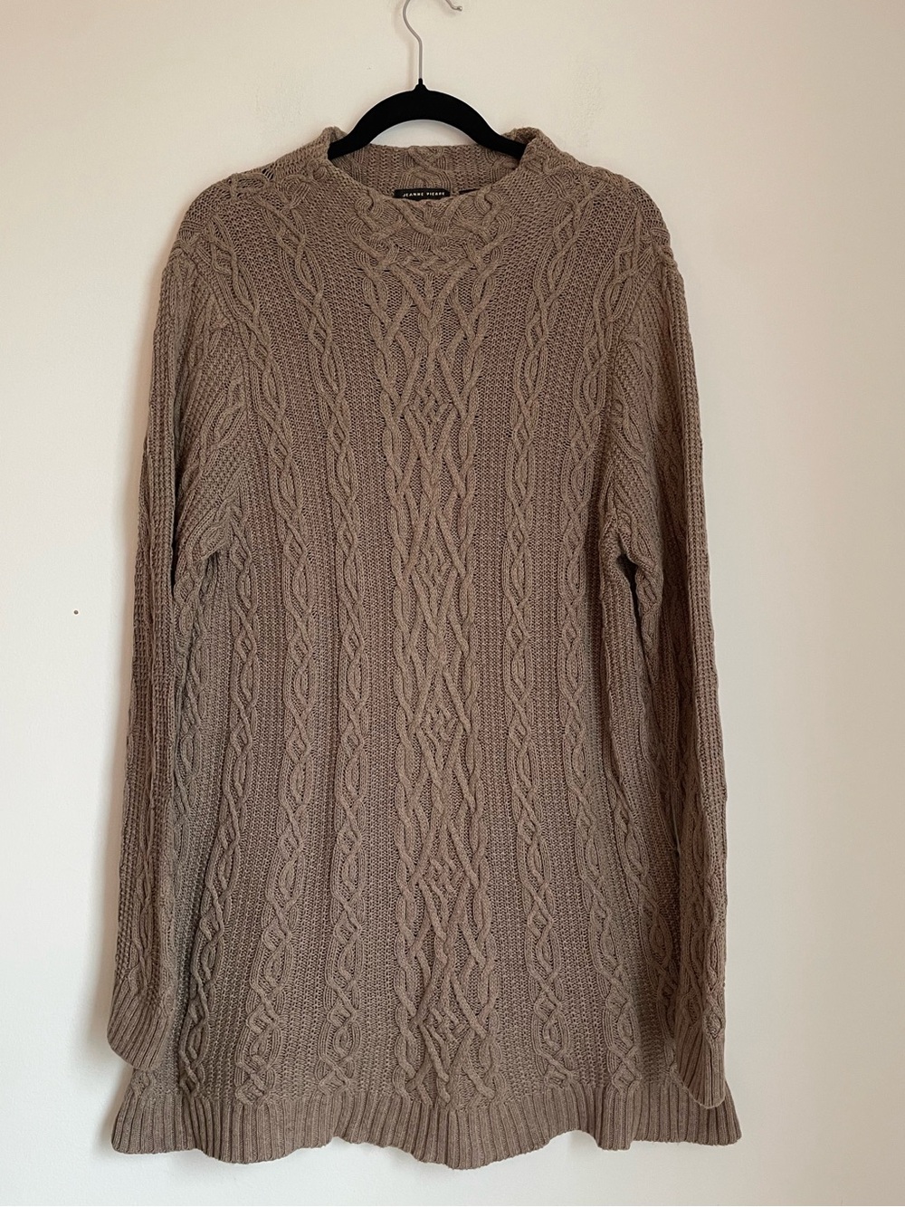 Brown Chunky Knit Tunic Sweater Size XL Fall Fisherman Cable Knit 100% Cotton